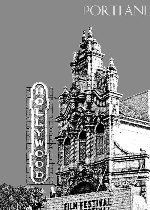 Architecture Greeting Card featuring the digital art Portland Skyline Hollywood Theater - Pewter by DB Artist