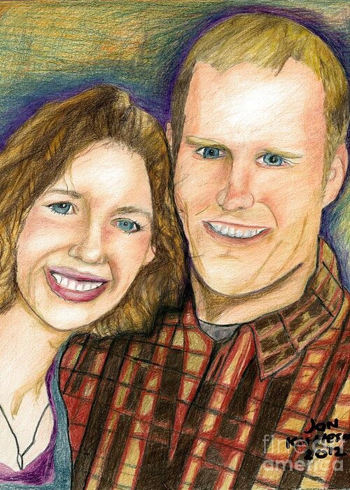 Portrait Of Artist And Wife Greeting Card featuring the drawing Portrait by Jon Kittleson