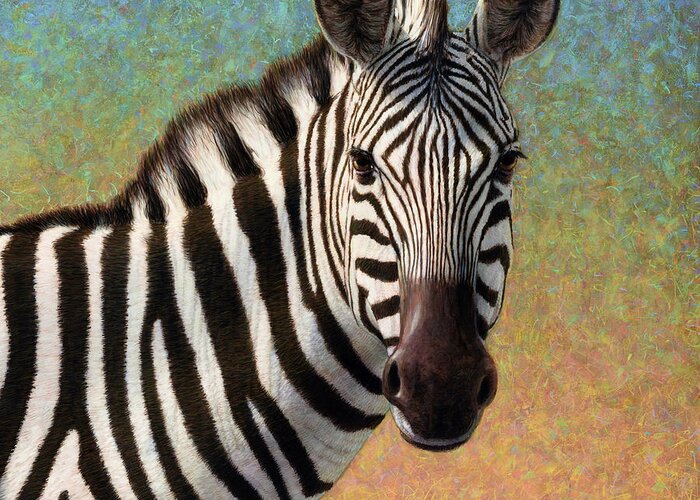 Square Greeting Card featuring the painting Portrait of a Zebra - Square by James W Johnson