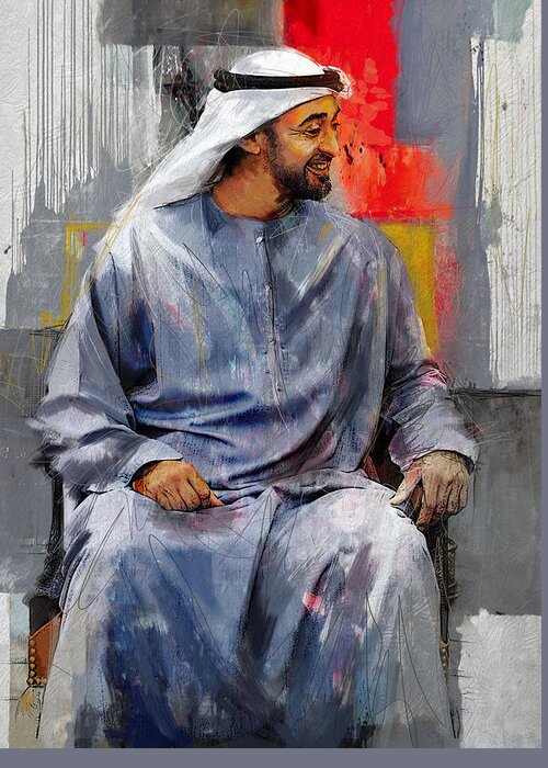 Uae Armed Forces Greeting Card featuring the painting Portrait of Abdullah bin Zayed Al Nahyen 7 by Maryam Mughal