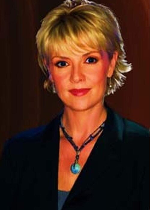 Amanda Tapping Stargate Sg1 Actor Attractive Greeting Card featuring the digital art Portrait of Amanda Tapping by P Dwain Morris