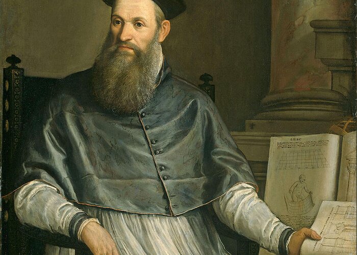 Male; Architect; Designer; Sketch Books; Theologian; Translator; Vitruvius Greeting Card featuring the painting Portrait of Daniele Barbaro by Paolo Caliari Veronese