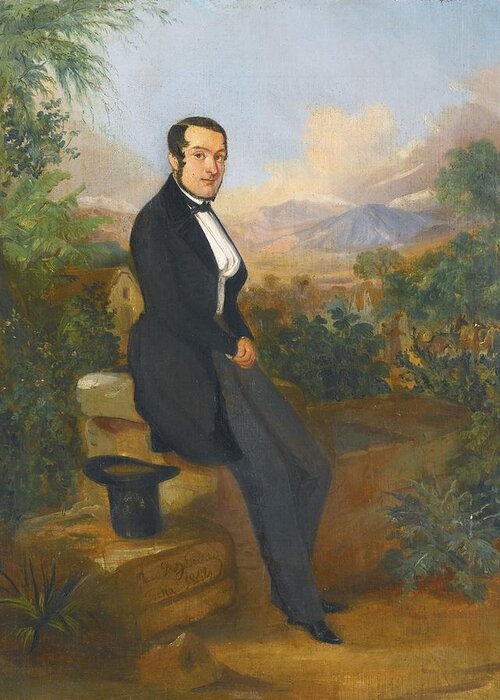 Johann Moritz Rugendas Greeting Card featuring the painting Portrait Of George Hellmann Before A Vista In Tacna by Celestial Images
