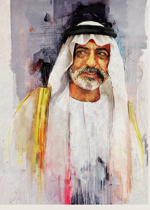 Sheikh Nahyan Bin Mubarak Al Nahyan Greeting Card featuring the painting Portrait of Nahyan bin Mubarak Al Nahyan by Maryam Mughal