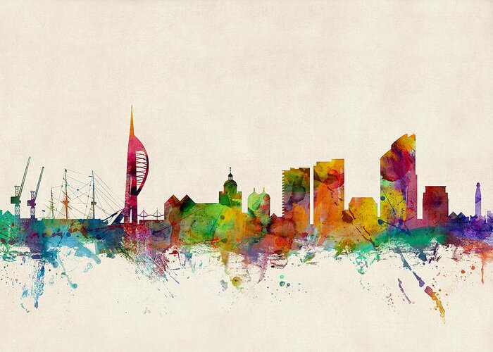 City Greeting Card featuring the digital art Portsmouth England Skyline by Michael Tompsett