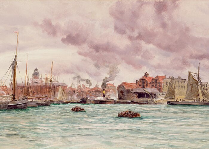 Steamer Greeting Card featuring the painting Portsmouth Harbor by John Brett