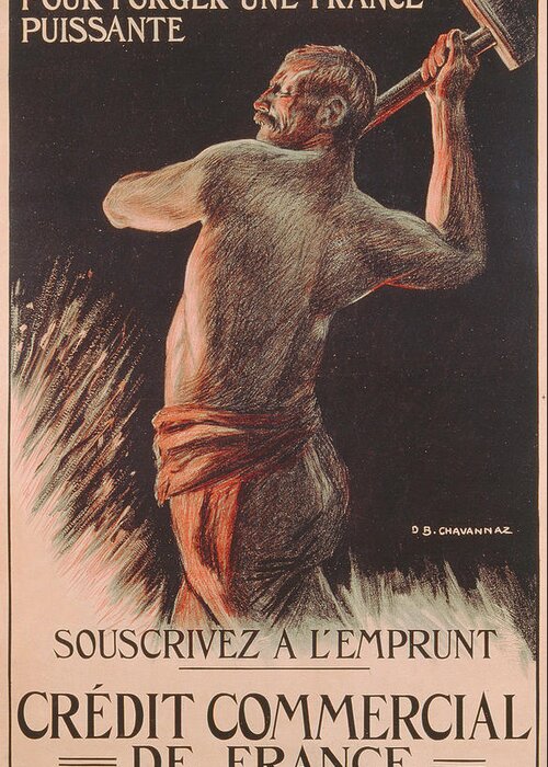 Advert Greeting Card featuring the painting Poster Advertising the French National Loan by B Chavannaz