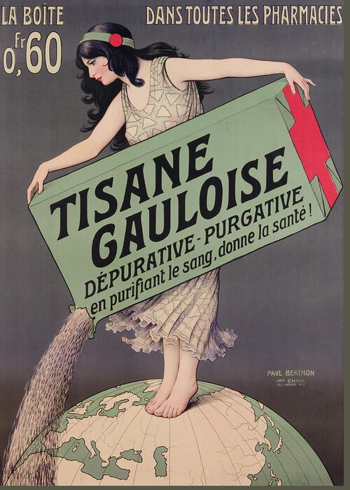 Tea Greeting Card featuring the painting Poster Advertising Tisane Gauloise by Paul Berthon