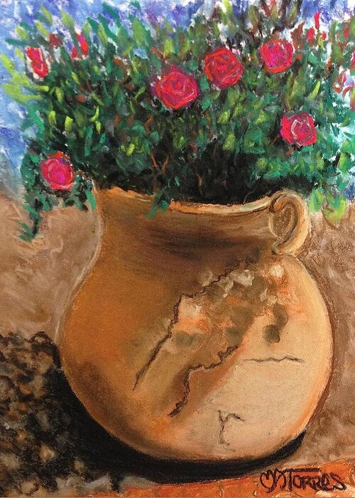 Flowers Greeting Card featuring the pastel Pot Full of Roses by Melissa Torres