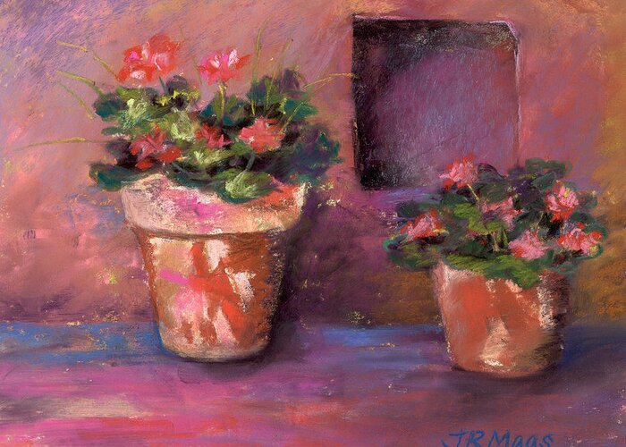 Pink Greeting Card featuring the pastel Pots n' Plants by Julie Maas