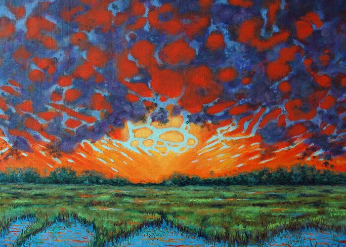 Sunset Greeting Card featuring the painting Pow by Dwain Ray