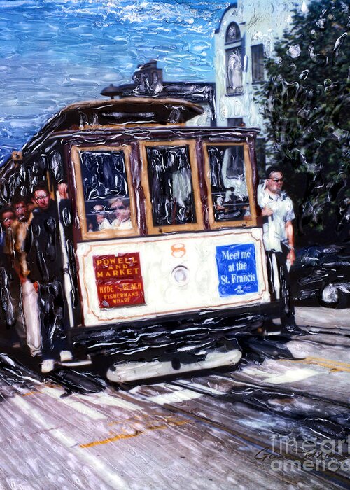 Powell And Market Cable Car Greeting Card featuring the mixed media Powell And Market Cable Car by Glenn McNary
