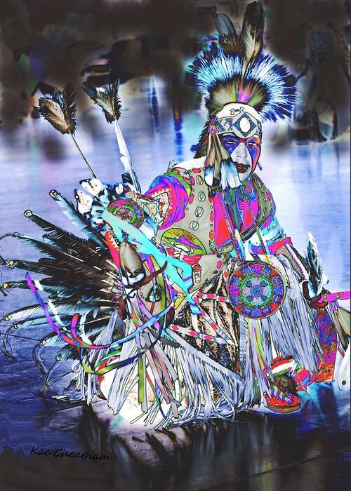 American Indian Greeting Card featuring the photograph Powwow dancer in Warrior Regalia by Kae Cheatham