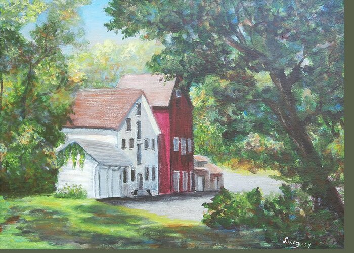 Mill Greeting Card featuring the painting Prallsville Mill by Katalin Luczay