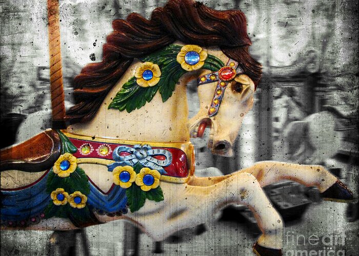 Carousels Greeting Card featuring the photograph Carousel - Prancer by Colleen Kammerer