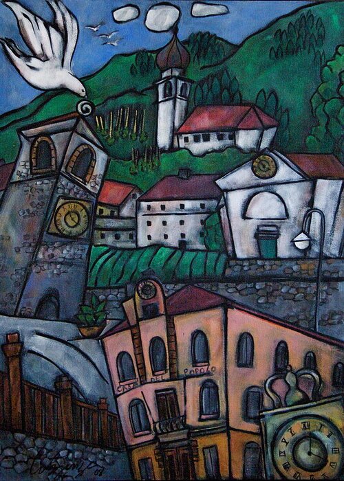 Village Greeting Card featuring the painting Prato Carnico by Joseph Litzinger