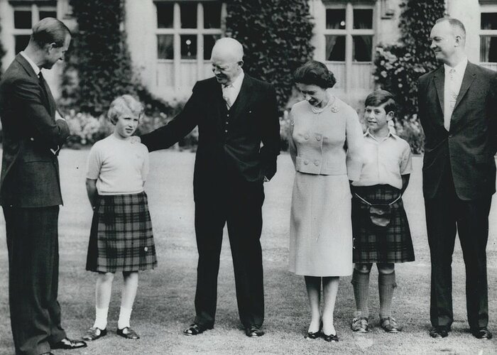 retro Images Archive Greeting Card featuring the photograph President Eisenhower Meets The Royal Family At Balmoral Castle by Retro Images Archive