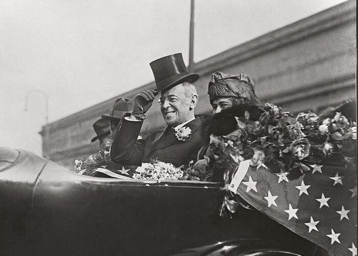 Woodrow Wilson Greeting Card featuring the photograph President Woodrow Wilson 1919 by Martin Konopacki Restoration