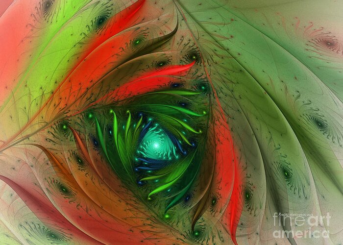 Abstract Greeting Card featuring the digital art Pretty Wrapped Spiral-Fractal Design by Karin Kuhlmann
