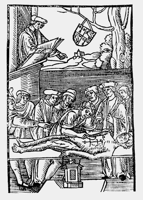 15th Century Medical Education Greeting Card featuring the photograph Print Of A 15th Century Dissection Lesson by Science Photo Library