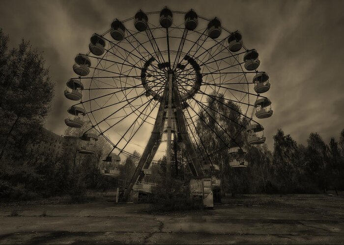 Pripyat Greeting Card featuring the photograph Pripyat Ferris Wheel by Jason Green