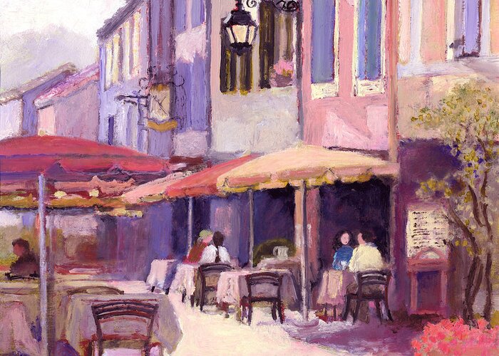 Provence Cafe Greeting Card featuring the painting Provence cafe by J Reifsnyder