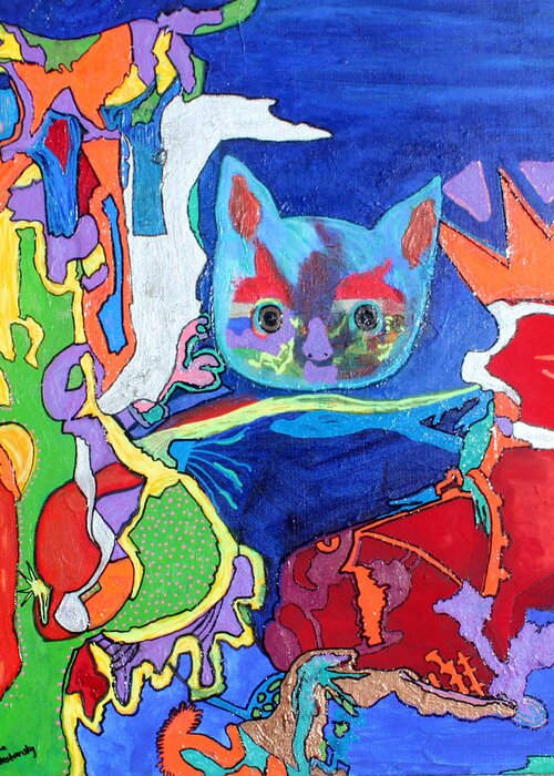 Cats Greeting Card featuring the painting Psichodelic Kittie Cats by Pilar Martinez-Byrne
