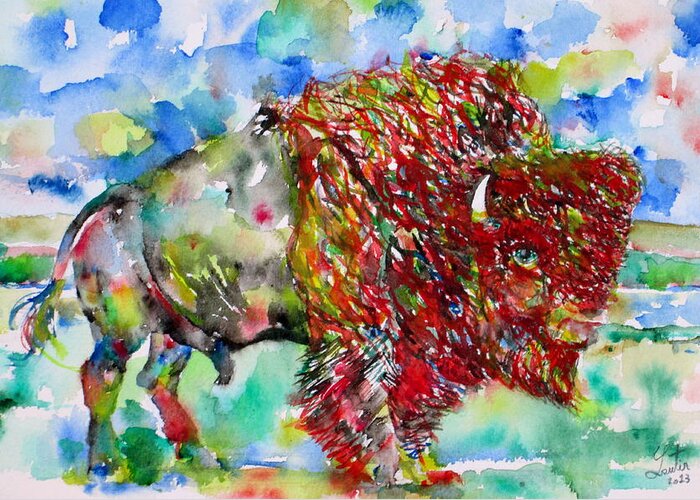 Buffalo Greeting Card featuring the painting Psychedelic Buffalo by Fabrizio Cassetta