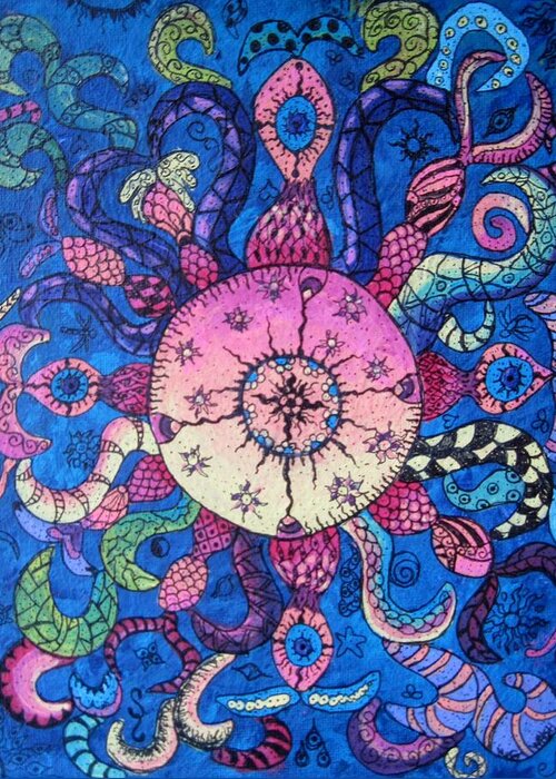 Psychedelic Art Greeting Card featuring the painting Psychedelic Squid by Megan Walsh
