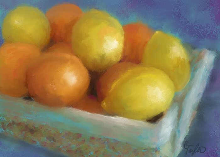 Oranges Greeting Card featuring the painting Pucker Power by Colleen Taylor