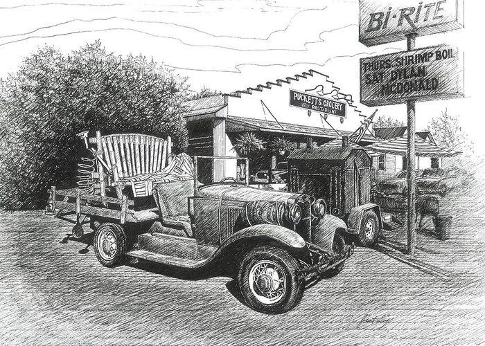 Leipers Fork Greeting Card featuring the drawing Puckett's Grocery and Restuarant by Janet King