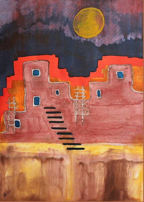Pueblo Greeting Card featuring the painting Pueblito original painting by Sol Luckman