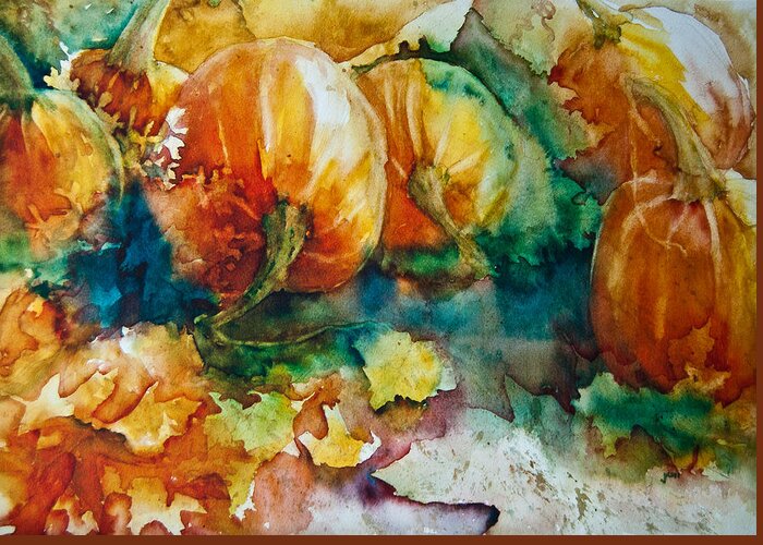 Pumpkins Greeting Card featuring the painting Pumpkin Patch by Jani Freimann