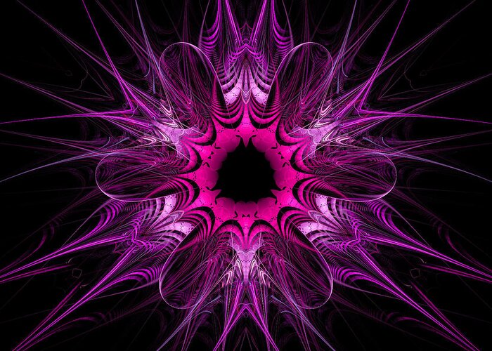 Purple Greeting Card featuring the digital art Purple and pink fractal star flower by Matthias Hauser