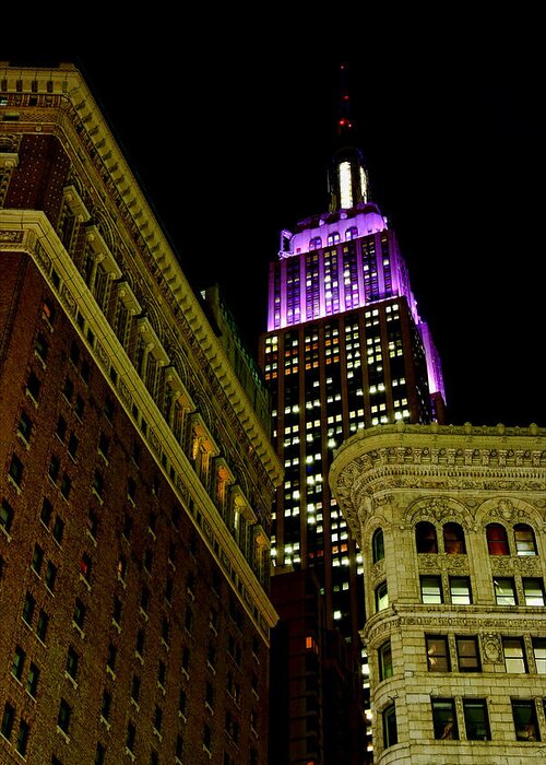 Manhattan Greeting Card featuring the photograph Purple Beacon by Michael Dorn