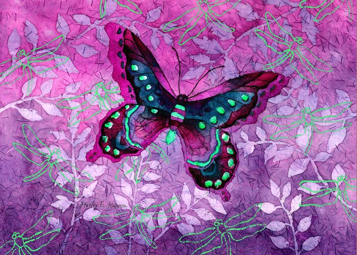 Butterfly Greeting Card featuring the painting Purple Butterfly by Hailey E Herrera