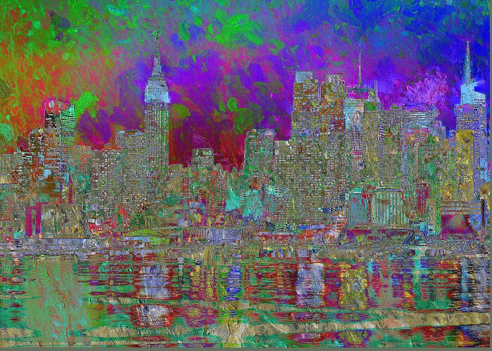  Greeting Card featuring the digital art Purple City Garden by Mary Clanahan