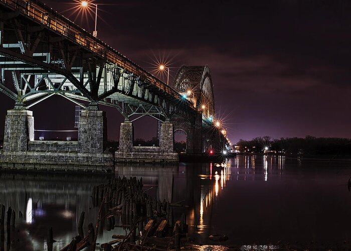 Tacony Bridge Greeting Card featuring the photograph Purple haze by Rob Dietrich