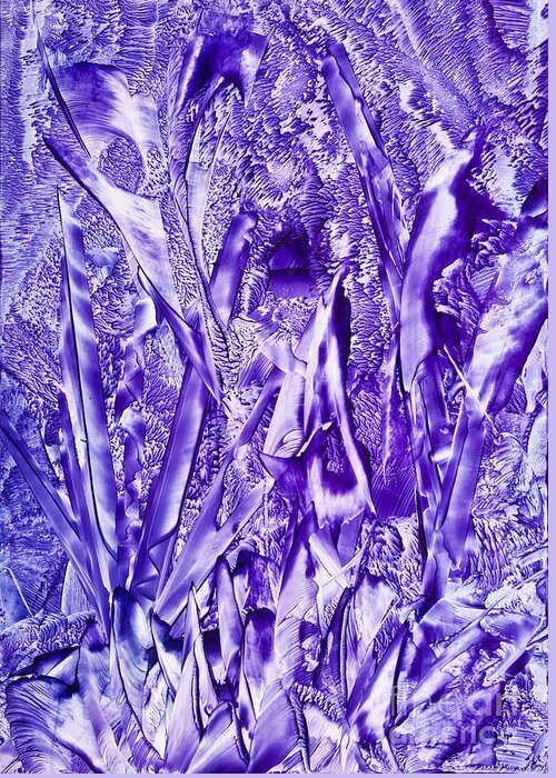 Pattern Greeting Card featuring the painting Purple jungle abstract painting by Simon Bratt