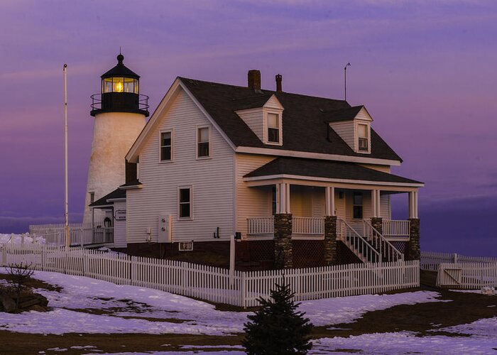 Pemaquid Point Lighthouse Maine Coast Greeting Card featuring the photograph Purple Pemaquid by David Hufstader