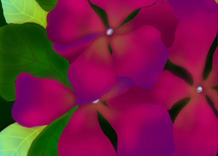 Periwinkle Flowers Greeting Card featuring the digital art Purple Periwinkles by Latha Gokuldas Panicker
