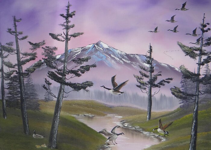  Landscape Paintings Greeting Card featuring the painting Purple Sky by Kevin Brown