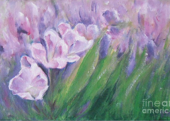 Impressionist Greeting Card featuring the painting Purple Tulips by Jane See
