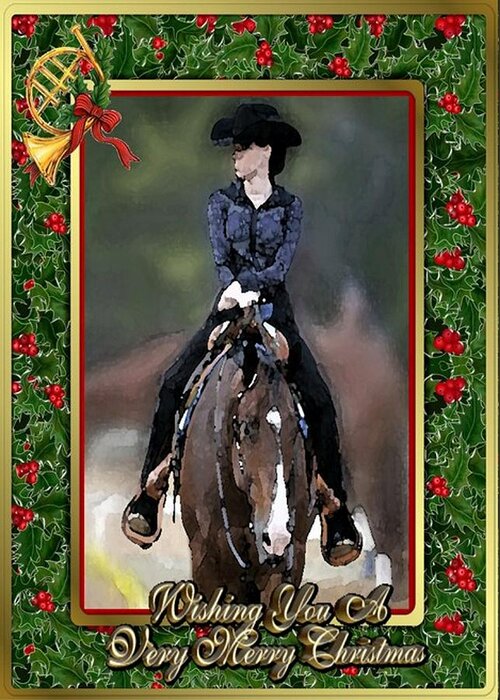 Quarter Horse Western Pleasure Christmas Card Greeting Card featuring the painting Quarter Horse Western Pleasure Christmas Card by Olde Time Mercantile