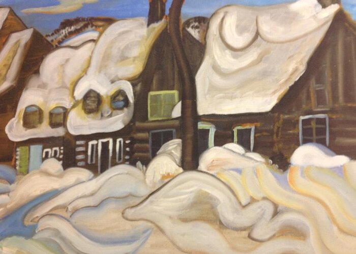 Abstract Winter Greeting Card featuring the painting Quebec in Winter by Heather Lovat-Fraser