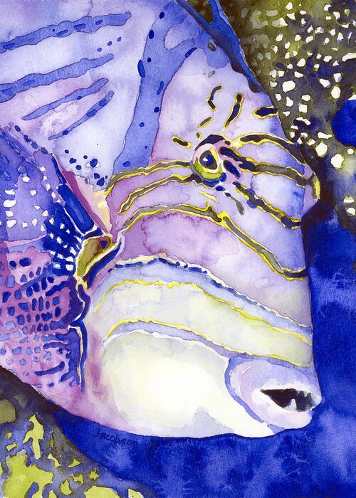 Triggerfish Greeting Card featuring the painting Queen Triggerfish Portrait by Pauline Walsh Jacobson