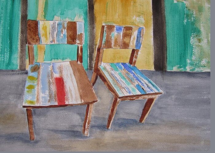 Coloured Chairs Greeting Card featuring the painting Quiet Place by Elvira Ingram