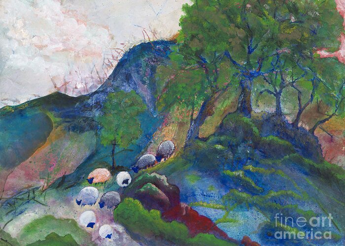 Sheep Greeting Card featuring the painting Quiller's Sheep by Ginny Neece