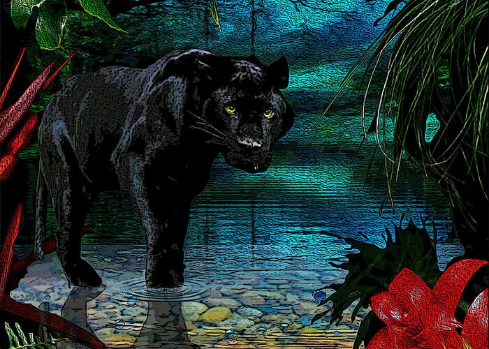 Panther Greeting Card featuring the digital art Quizzical Cat by Michael Pittas