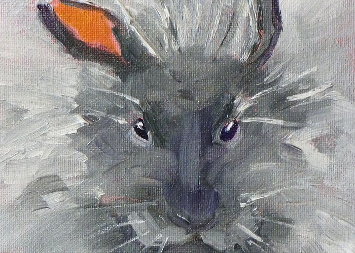 Rabbit Greeting Card featuring the painting Rabbit Fluff by Nancy Merkle